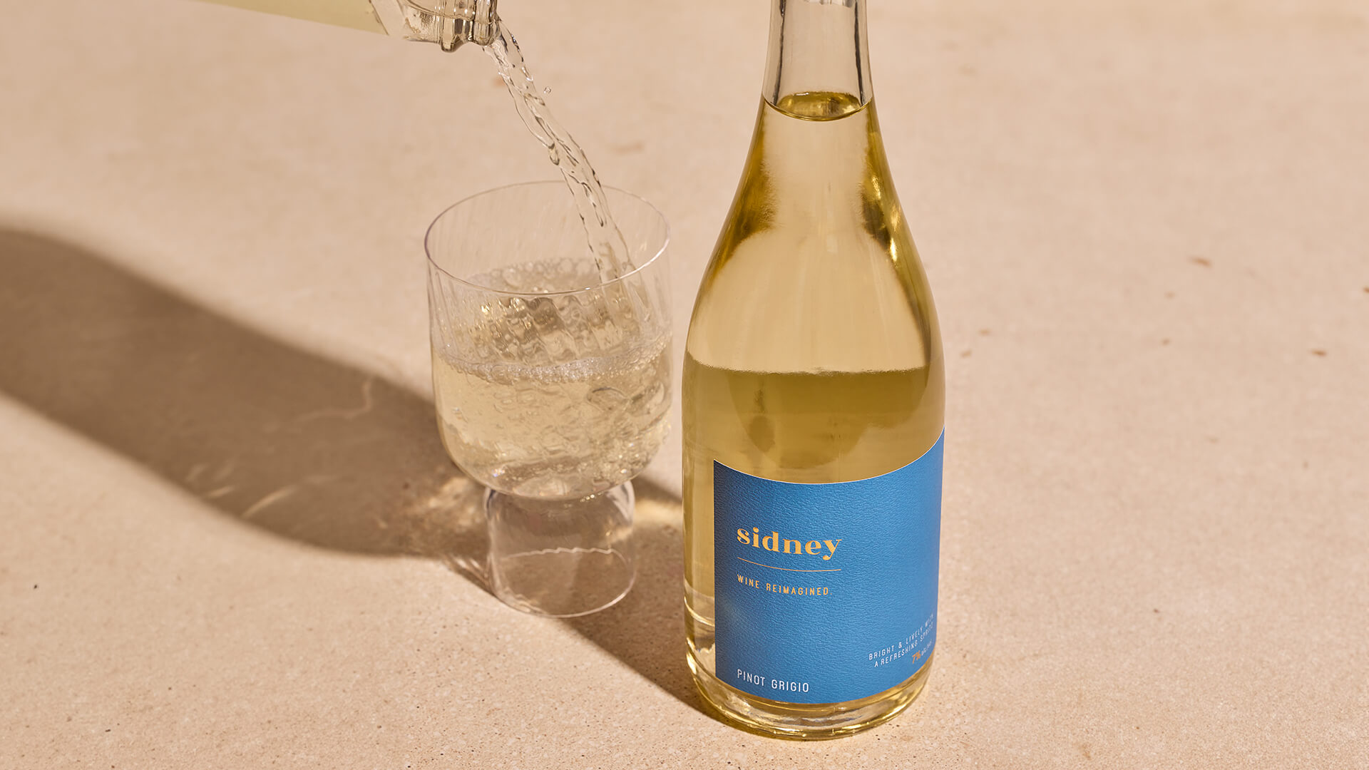 A bottle of low alcohol Sidney Pinot Grigio.